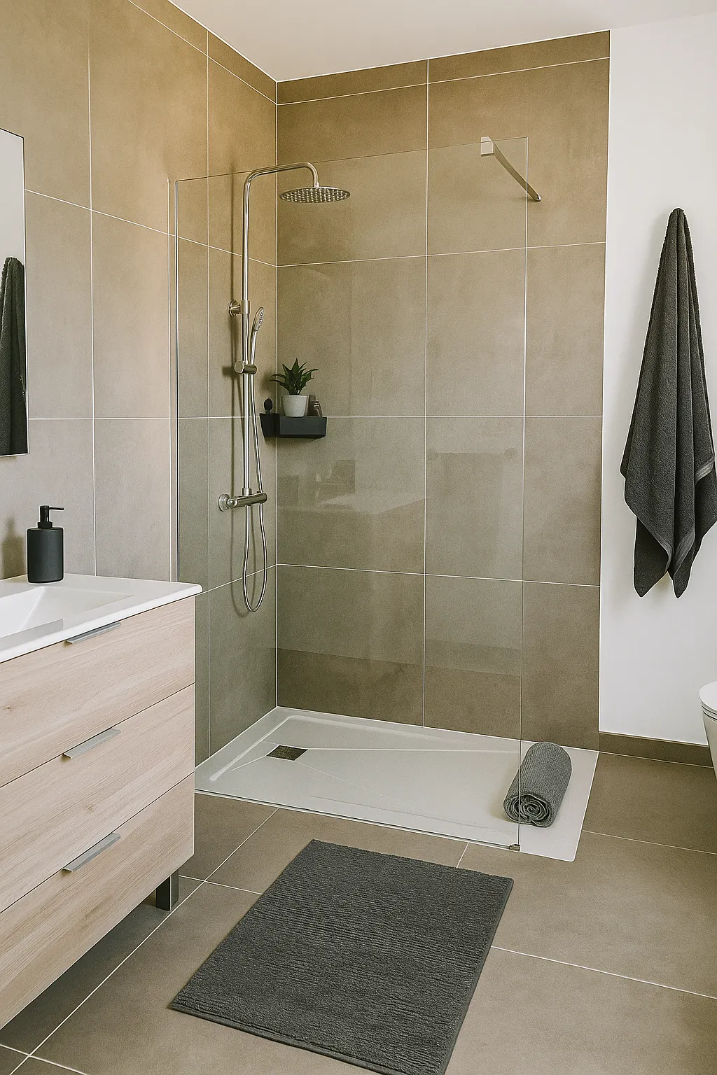 Baño moderno con ducha en apartamento vacacional Chiclana